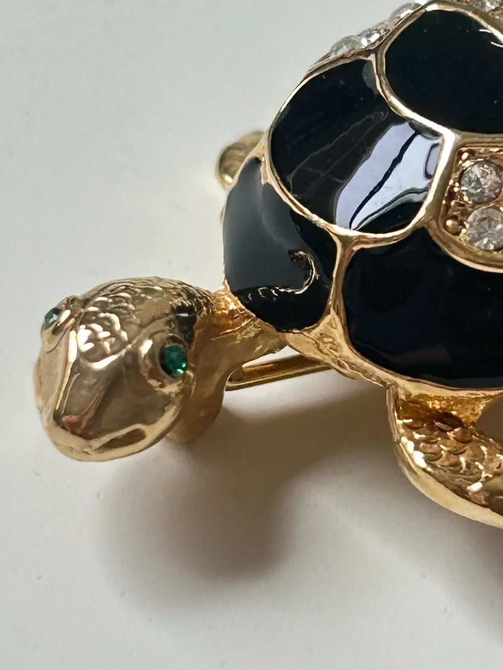 Vintage Turtle Brooch with Rhinestone